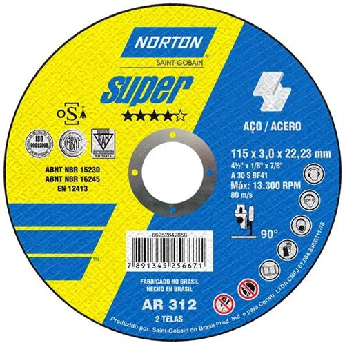 Disco de Corte 4.1/2" AR 312 Super Norton 3430.05005 