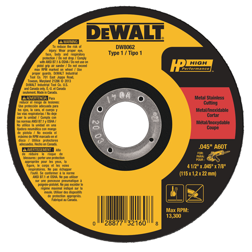 Disco de Corte Fino 4.1/2"x1,0mm DW8062 Dewalt  3420.10005 