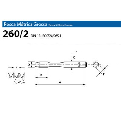 Macho Máquina HSSE DIN 376 M16x2,00mm C.H. 260/2 OSG 5750.10090 