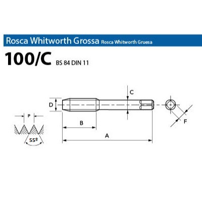Macho Manual HSS DIN 351 BSW 1/2"x12 100/C OSG 2 peças 5730.05063 