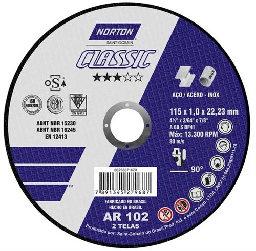 Disco de Corte Fino 4.1/2" AR 102 Classic Norton 3430.15015 